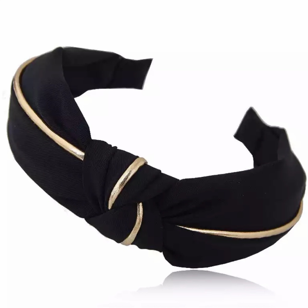🎀2/$10 Metallic Gold Trim Top Knot Headband Black